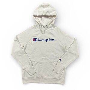 Champion Script Logo Hoodie Cream White Size Small